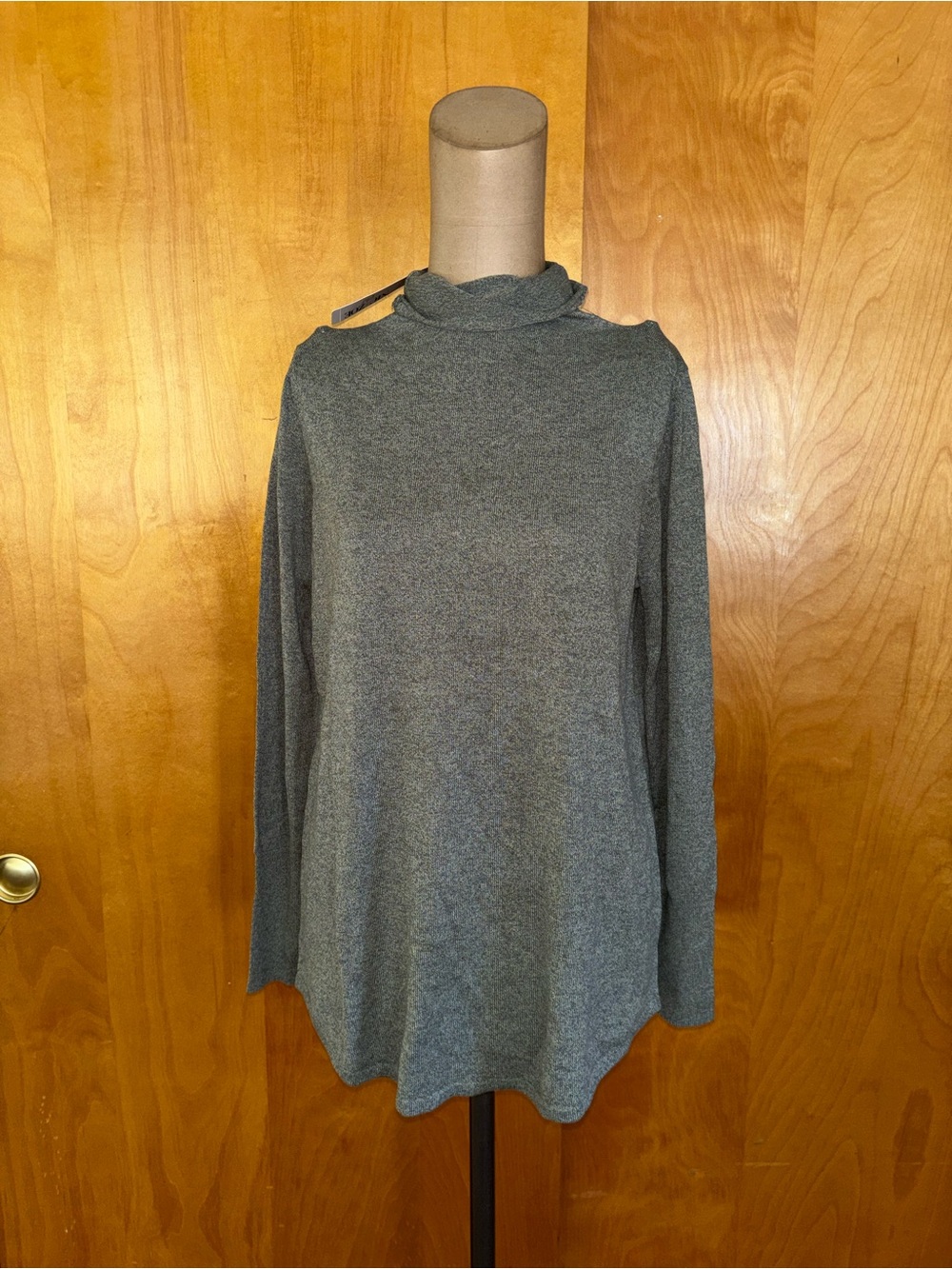 NIC+ZOE Heather Gray/Green mock Neck Long-Sleeve Sweater